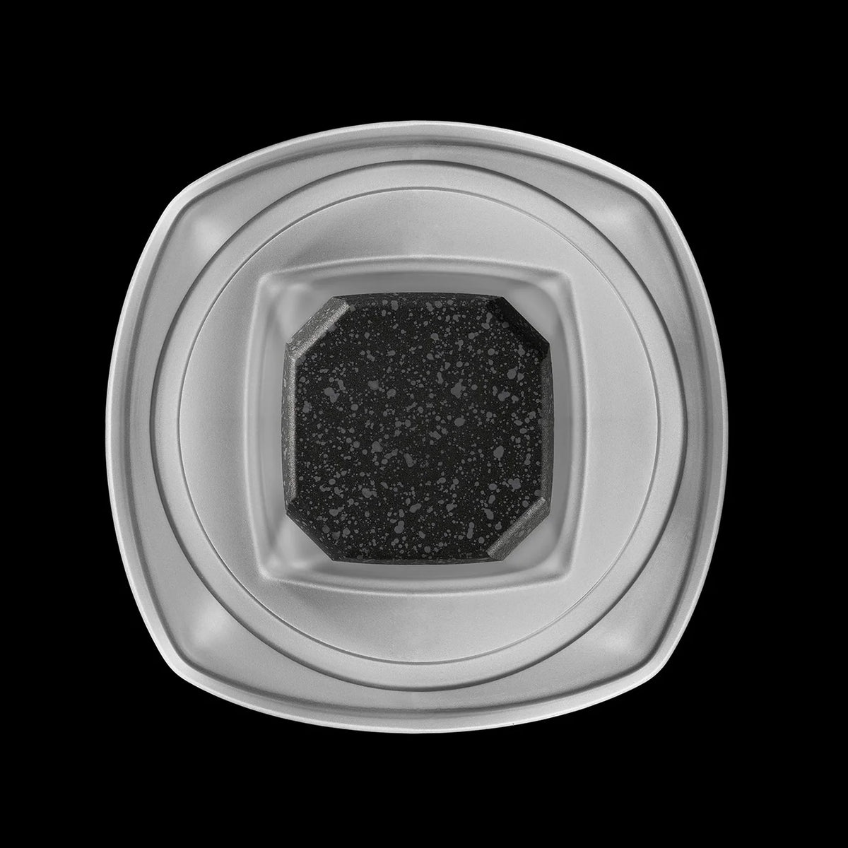 A top down view of the Nyht Whisky decanter with the machined aluminum lid in place