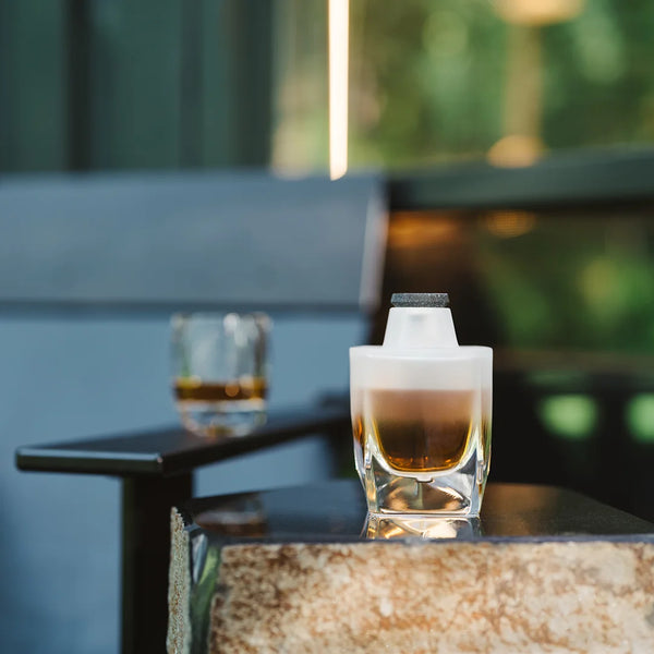 A non-leaded crystal decanter for small servings of whisky.