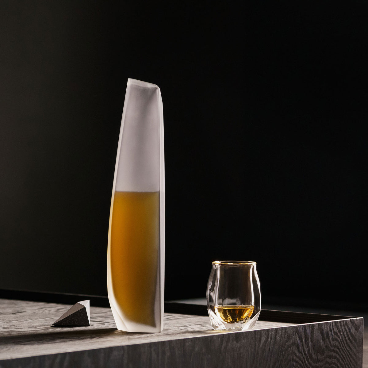 A frosted grey whisky decanter and couble-walled tasting glass