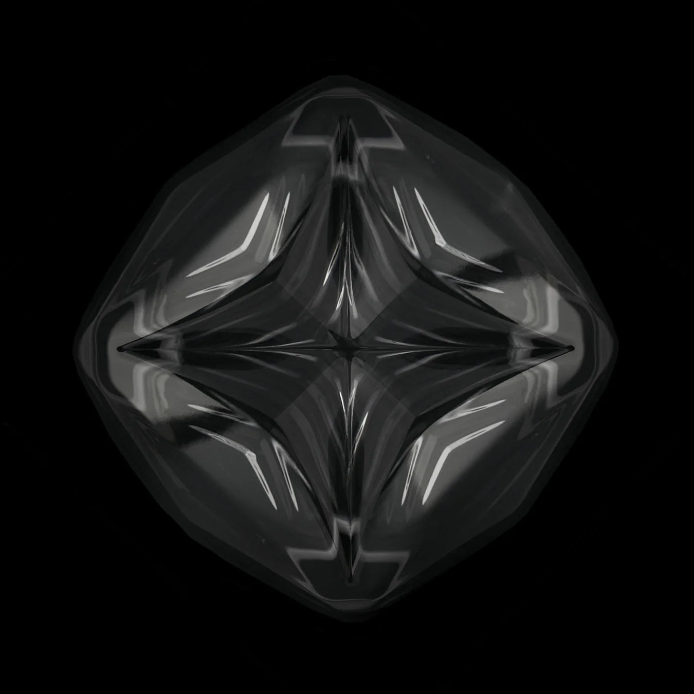 Bottom view of Rauk Heavy Tumbler in smoke grey glass, featuring a three-dimensional star-shaped base design