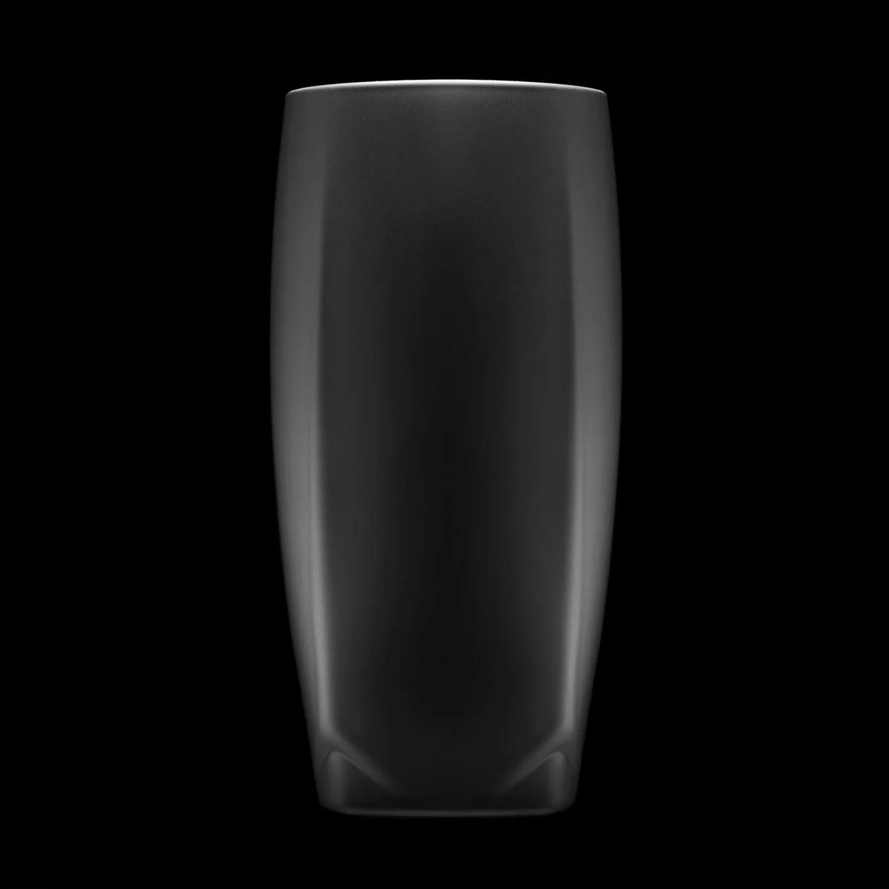 A matte black, heavy non-leaded crystal highball glass with mirrored interior, ideal for whiskey and water with ice
